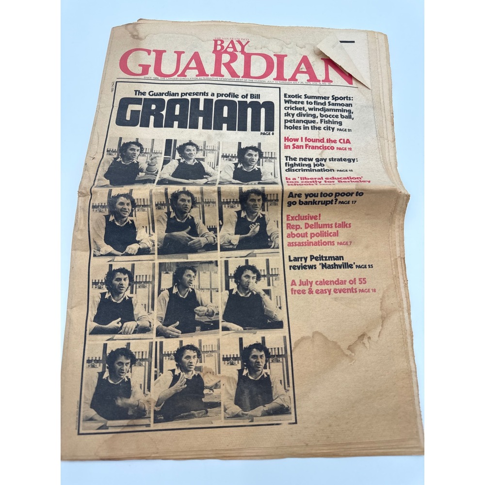 Vintage 1975 San Francisco Bay Guardian Newspaper Bill Graham CIA LGBTQ History